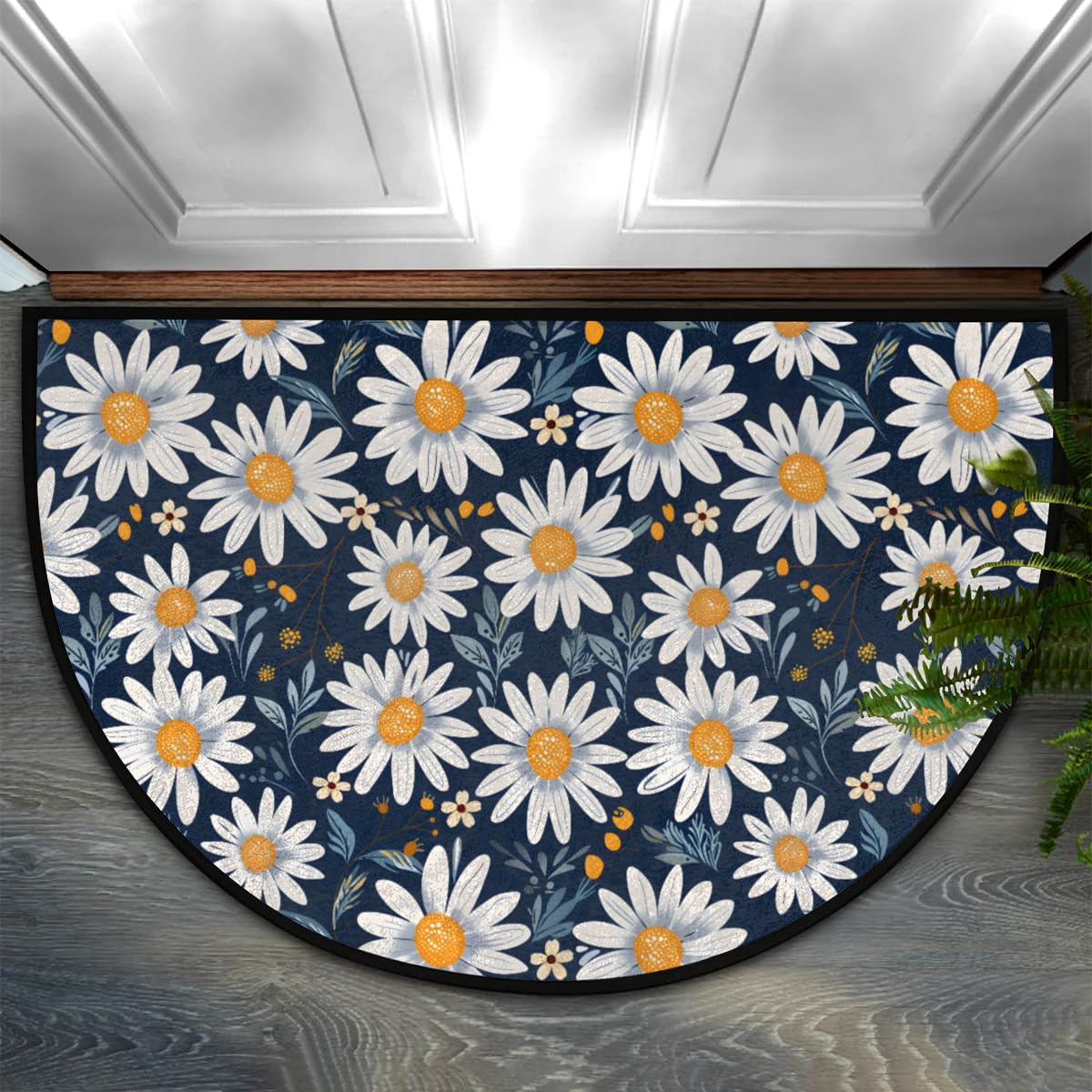 HMVFSZE Floral Daisy Half Round Door Mat Entrance Rug Floor Mats, 24" x 36" Half Circle Doormats Welcome Mats Non Slip Entryway Area Rugs Absorbent