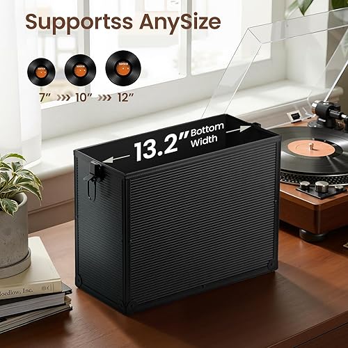 Miniatura 5 de MOHOPE Caja de almacenamiento de discos de vinilo para doble LP para 30 discos individuales de 71012 pulgadas, caja organizadora con asa de tapa