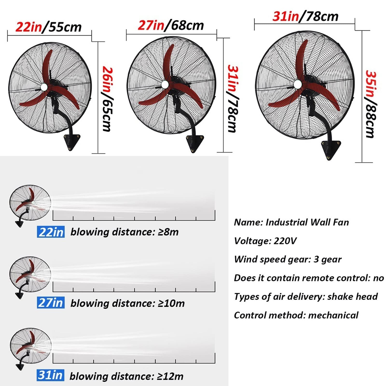 Wentylator ścienny do montażu na cokole, regulowane nachylenie, metal o dużej wytrzymałości, przemysłowy, komercyjny, do użytku mieszkalnego