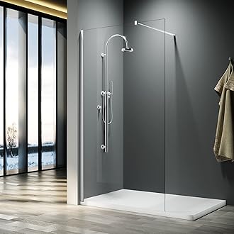 ELEGANT 1000mm Frameless Wet Room Shower Screen Panel 8mm Easy Clean Glass Walk in Shower Enclosure with Stainless Steel Support Bar