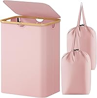 Vista 35 de Lifewit Cesta de lavandería de 80 litros con tapa, cestas de ropa para lavandería con asas de bambú y una bolsa de lavandería extraíble, cesta