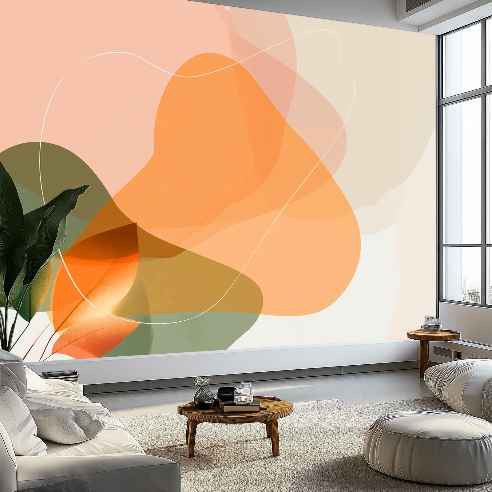 Tapeta z włókniny, abstrakcja, nowoczesna, minimalistyczna, artystyczna, linie, 200 x 140 cm, z efektem 3D, fototapeta – nowoczesna tapeta ścienna, tapeta ścienna, salon, sypialnia, korytarz, beżowa