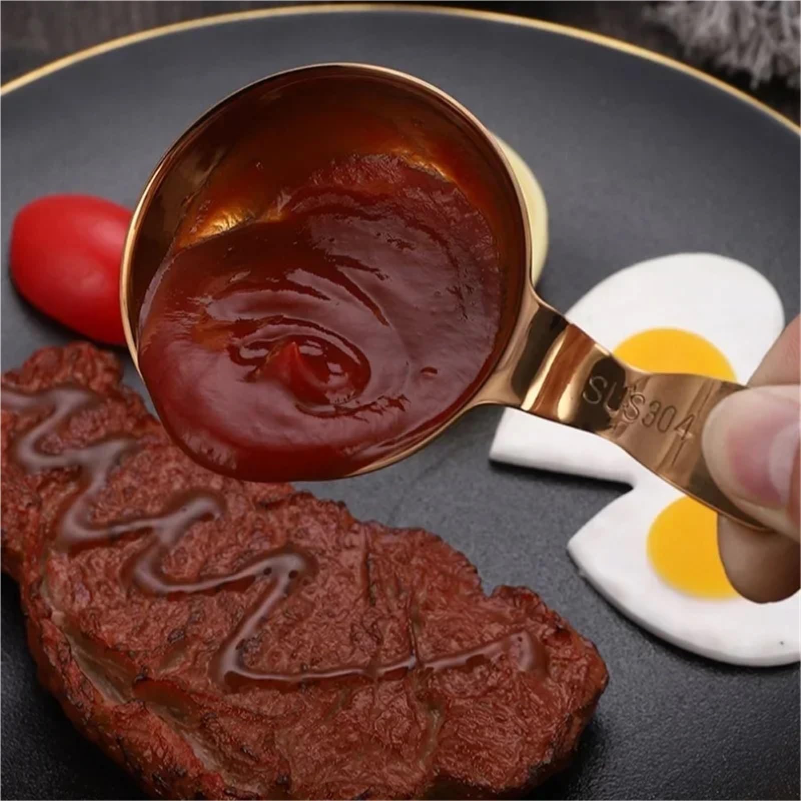 Piatti per tapas in acciaio inox color oro rosa, 3 pezzi, ciotole per condimenti e salse, piatti per salse, sushi e salsa di soia, eleganti piatti da cucina