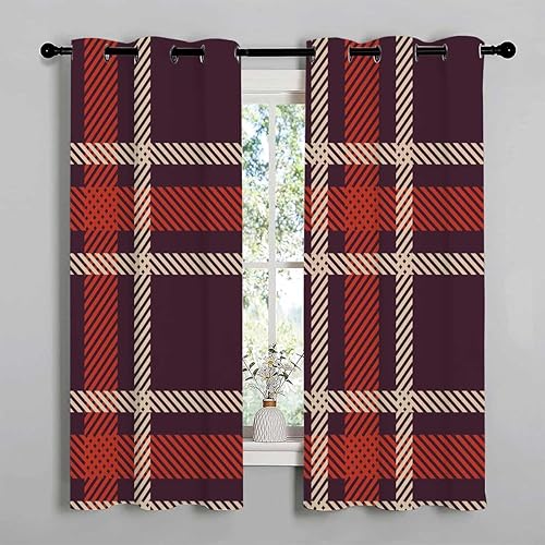 Miniatura 2 de Cortinas De Cocina Modernas Cortinas De Cocina Modernas - Cortinas opacas para puerta corredera a cuadros marrones, 63 pulgadas de ancho por 63