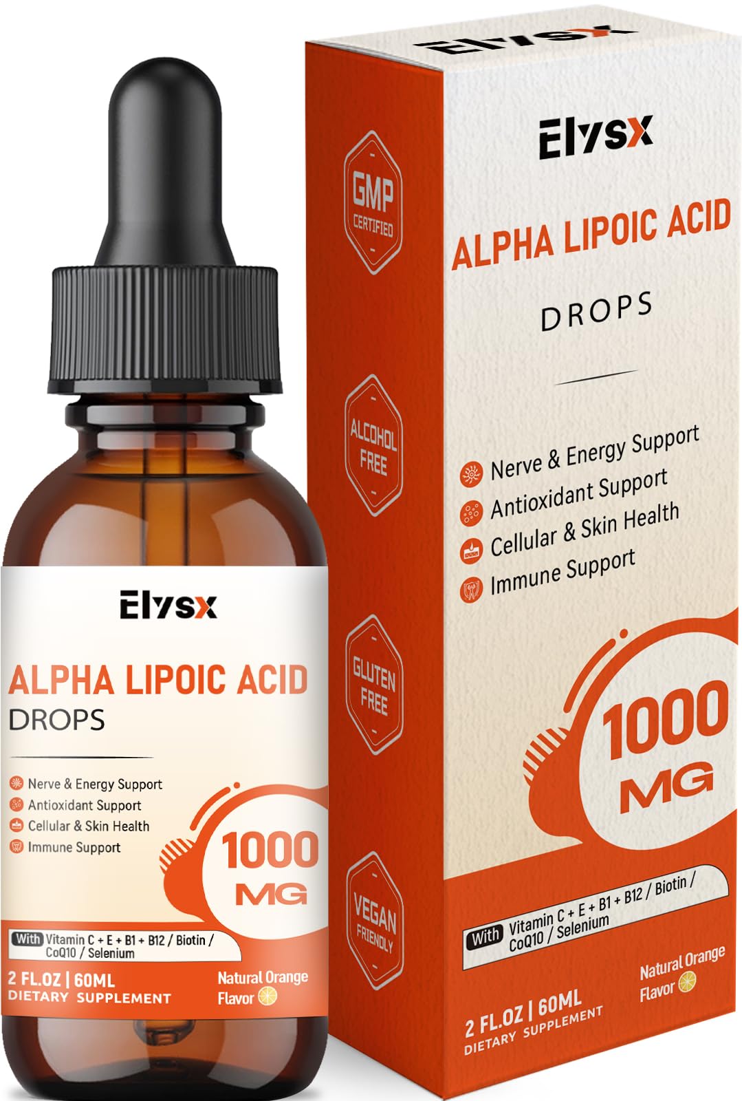 Alpha Lipoic Acid Liquid Drops 1000mg for Nerve Support, 2 FL OZ