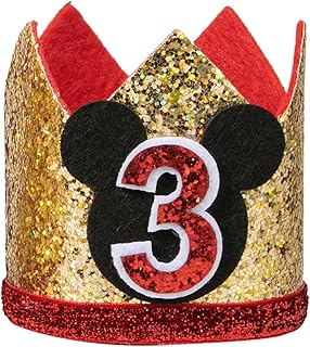 CHuangQi Mickey Theme Birthday Party Glitter Crown, 1st 2nd 3rd Birthday Party Hat for Boy Girl (3rd)