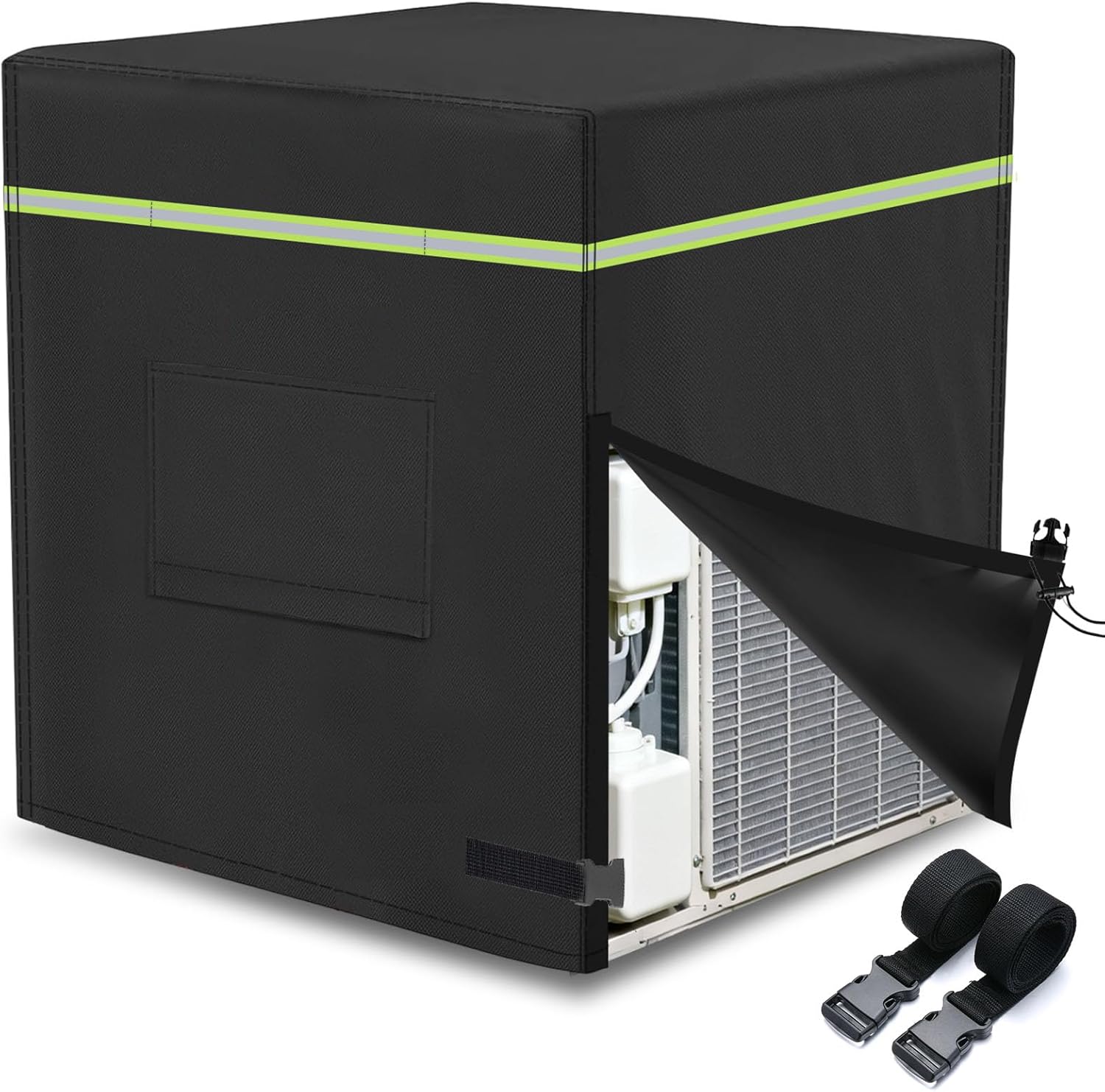 Air Conditioner Cover for Outside Units 30x30x32 inches, 600D Oxford Fabric AC Cover, Central a/c Covers with Reflective Tape, Waterproof Windproof