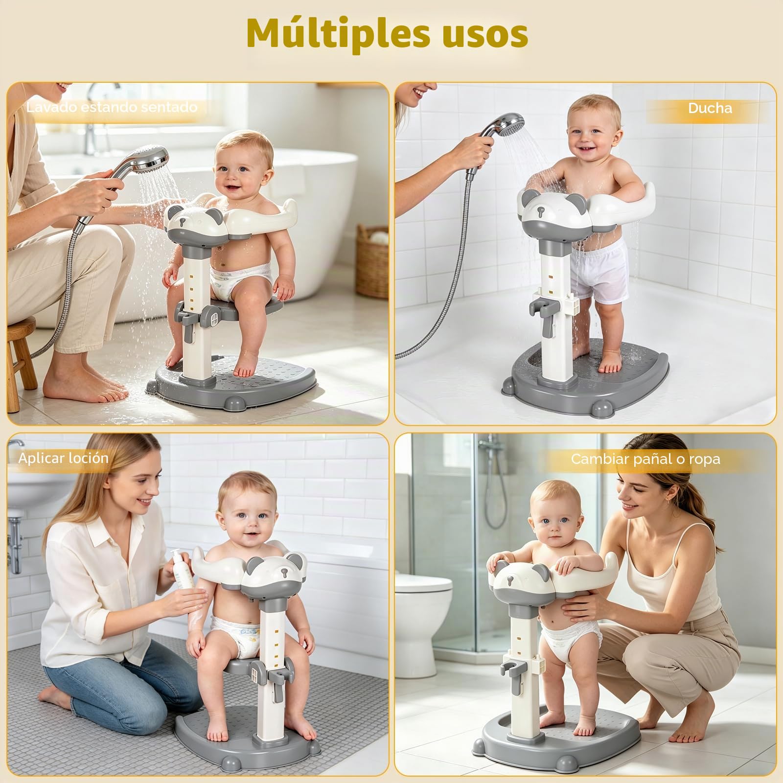 Soporte de Bañera para Bebé, Torre de Bañera Ajustable para Bebé que se Pone de Pie, Asiento de Bañera para Bebé desde hasta Niño Pequeño (8-36 Meses) para Bañarse y Cambiar Pañales (Gris)