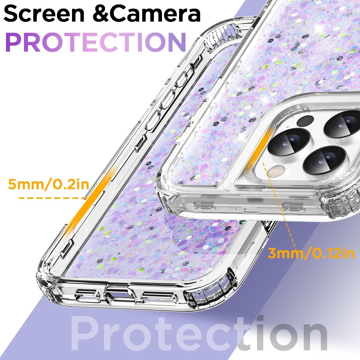 AICase for iPhone 16 Pro Max Case Bling Glitter for Women Girls Cute Shiny Sparkle,3 in 1 Heavy Duty Durable 3-Layer Military Grade Shockproof/DropProof Protective Cover for iPhone 16 Pro Max 6.9"_2 - Image 5