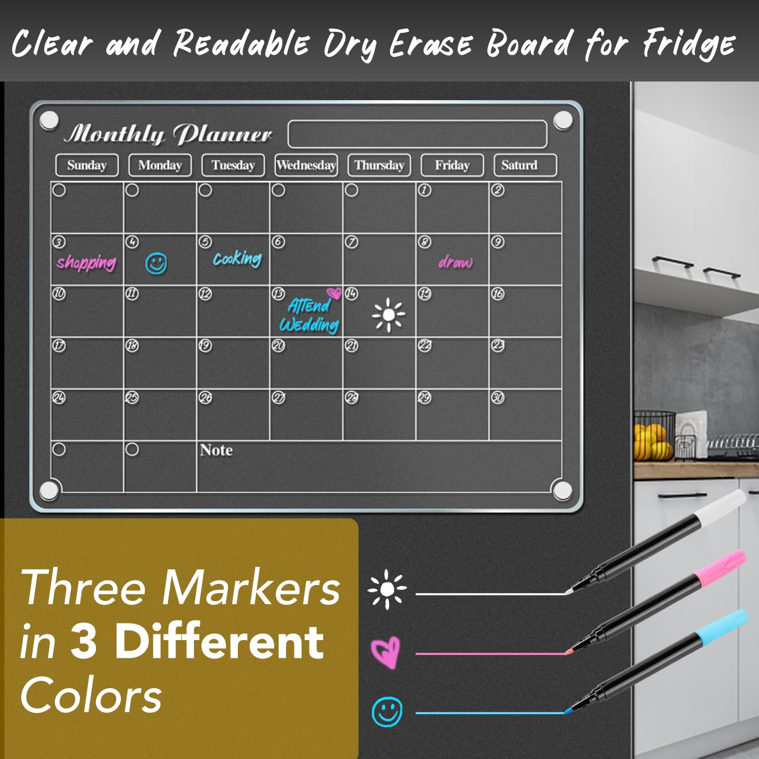 DIYMAG Calendario magnético para refrigerador, 4 pizarras blancas de borrado en seco de 15.2 x 11.2 pulgadas, pizarra blanca magnética para planificación, pizarra acrílica transparente, decoración de | Tableros acrílicos transparentes mensuales semanales