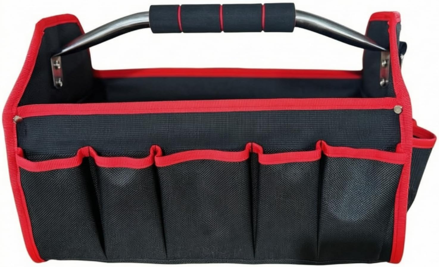 Tool Organizer Bag Handheld Tool Bag with Metal Handle Sturdy for Electricians, Carpenters, Home Repairs, Black And Red