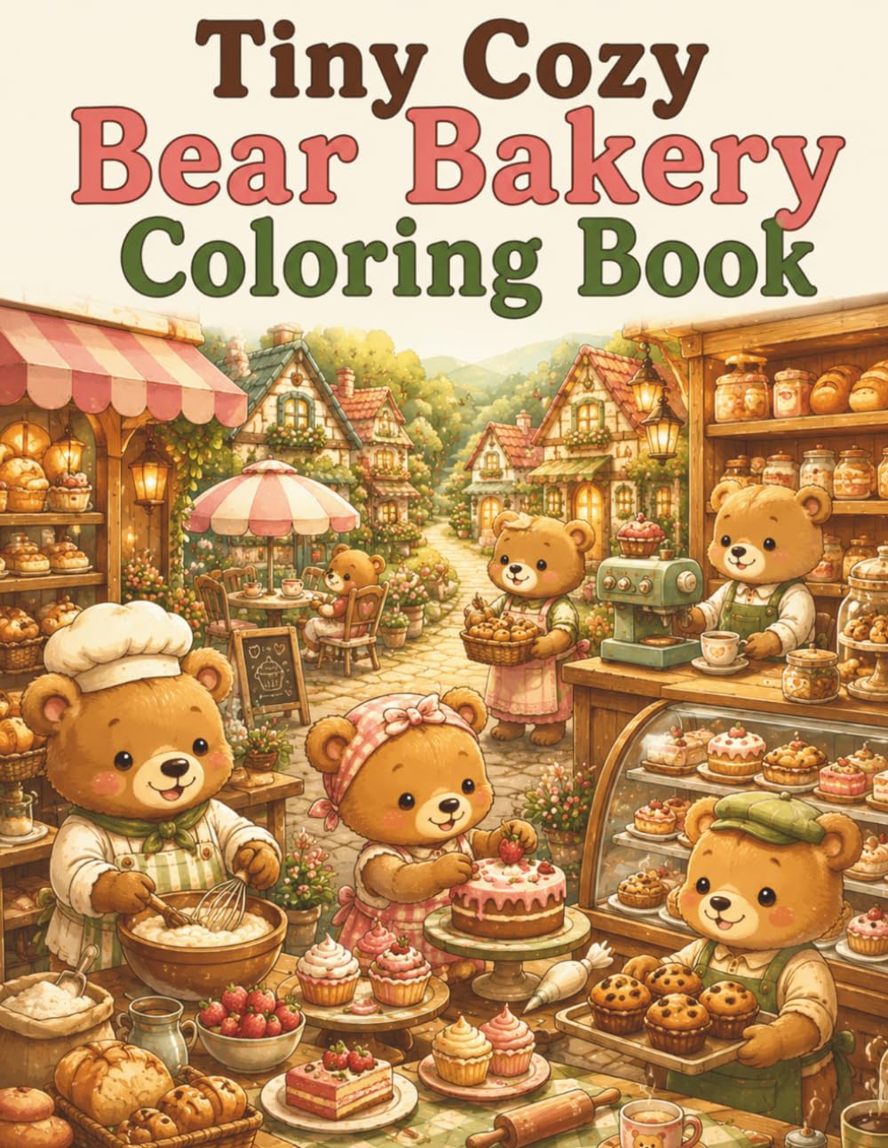 Tiny Cozy Bear Bakery Coloring Book: Cute and Easy Bear Coloring Pages with Cozy Bakeries, Sweet Treats, Warm Cafes, Baking Moments and Relaxing Cottagecore Scenes for Adults and Teens