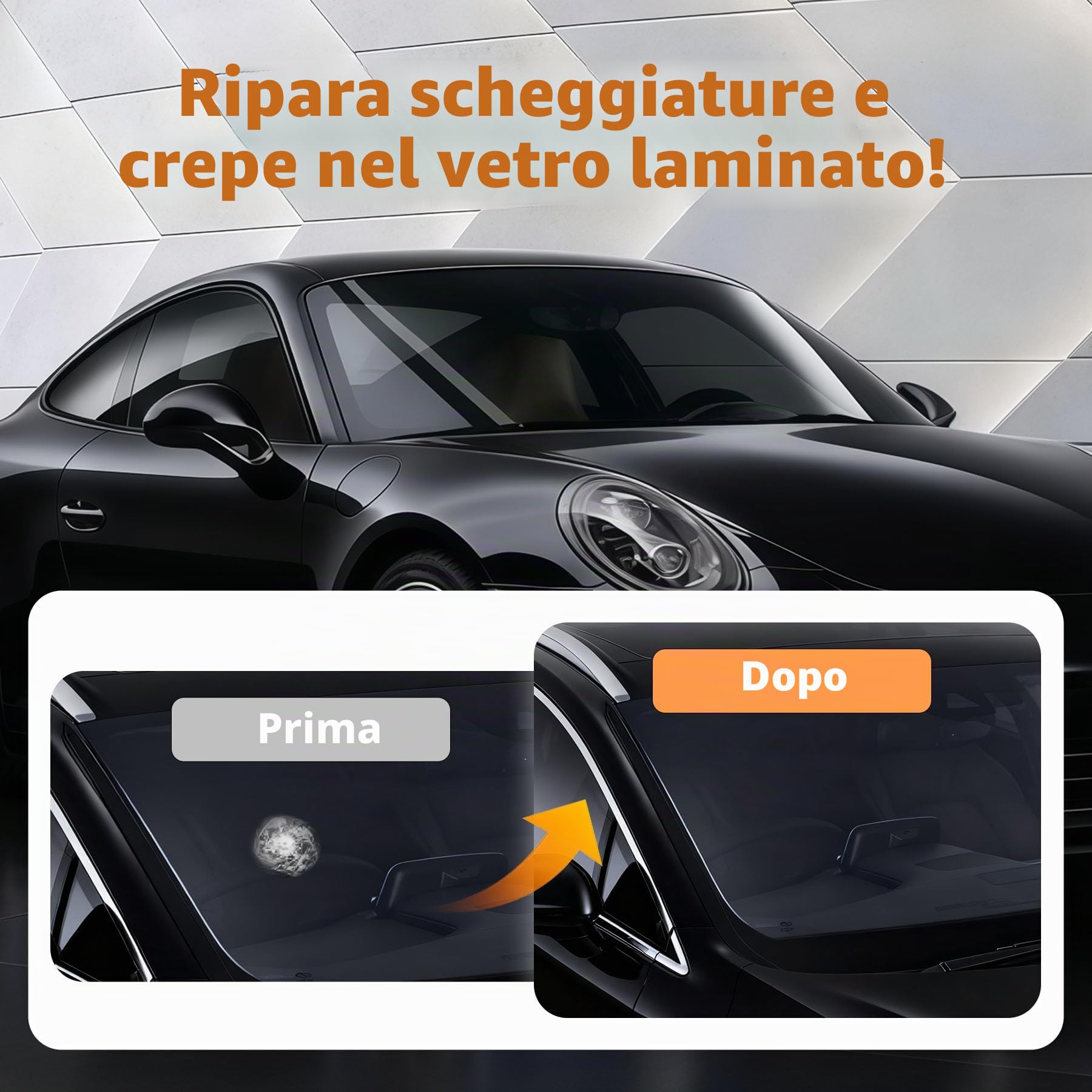 Kit Riparazione Parabrezza Universale, Kit Riparazione Vetro Auto con Pompa a Vuoto, per Riparazioni di Chip e Crepe, a Forma di Stella, Set di Riparazione in Vetro Veloce e Semplice