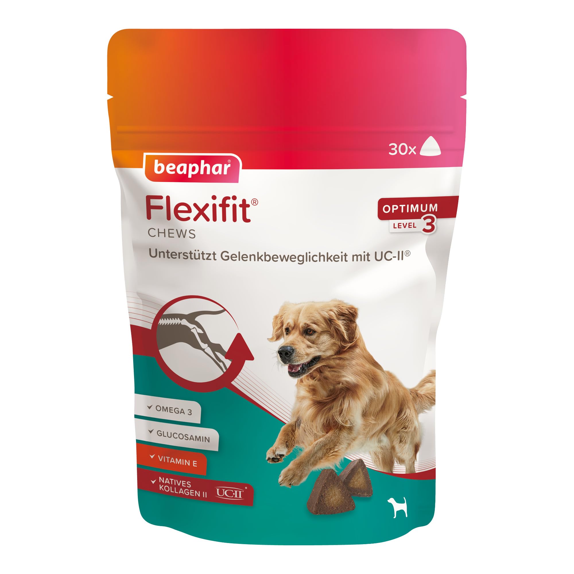 Beaphar beaphar Flexifit Chews para Perros – apoya la Movilidad Articular y la vitalidad – con colágeno Tipo II (UC-II) – con Vitamina C, glucosamina, Omega 3 y Vitamina E – 175 g
