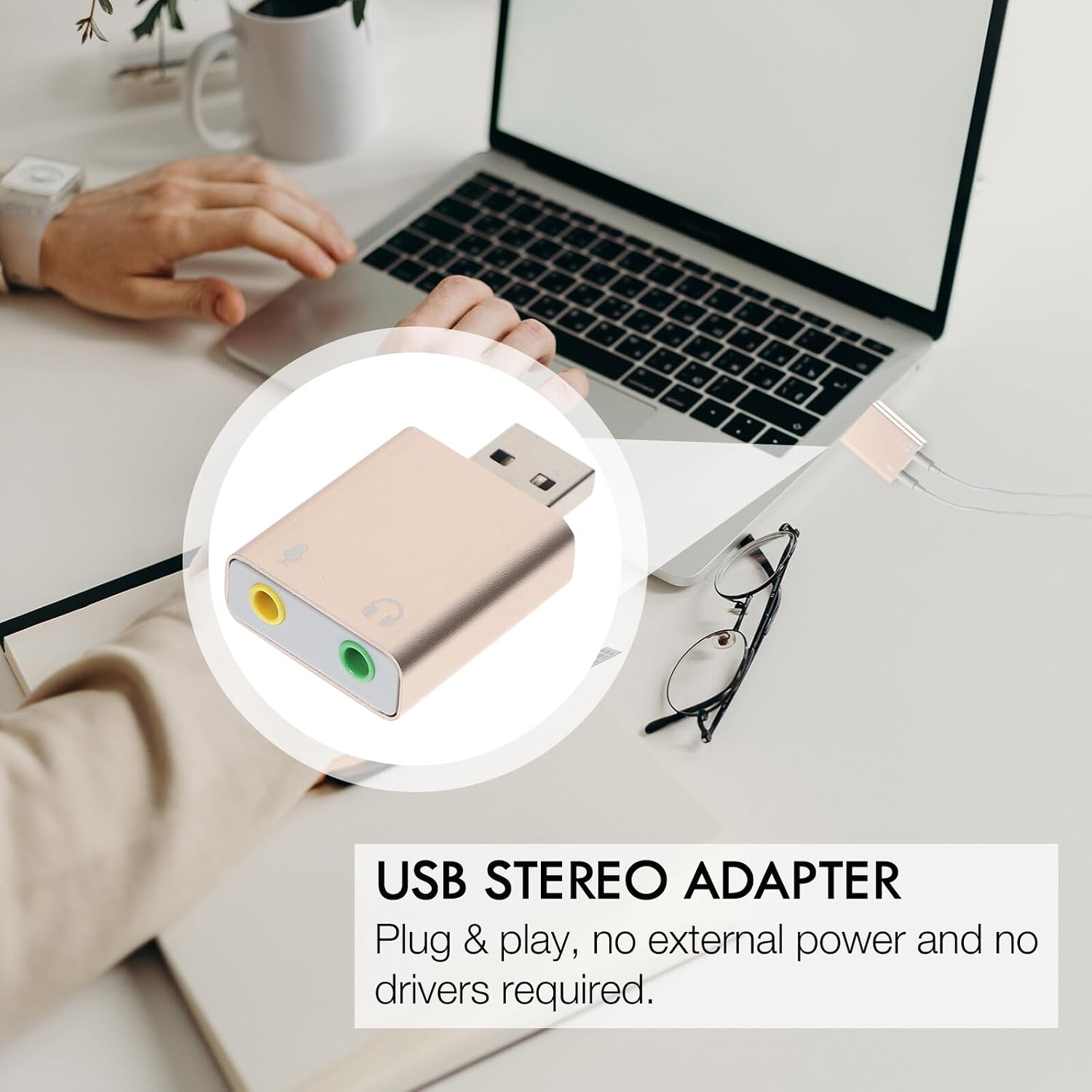 SMASOLO USB External Sound Card Adapter with Microphone Jack Plug and Play USB Audio Interface for Laptop Multi-Channel Surround Sound No Driver Required Compatible with Random Color