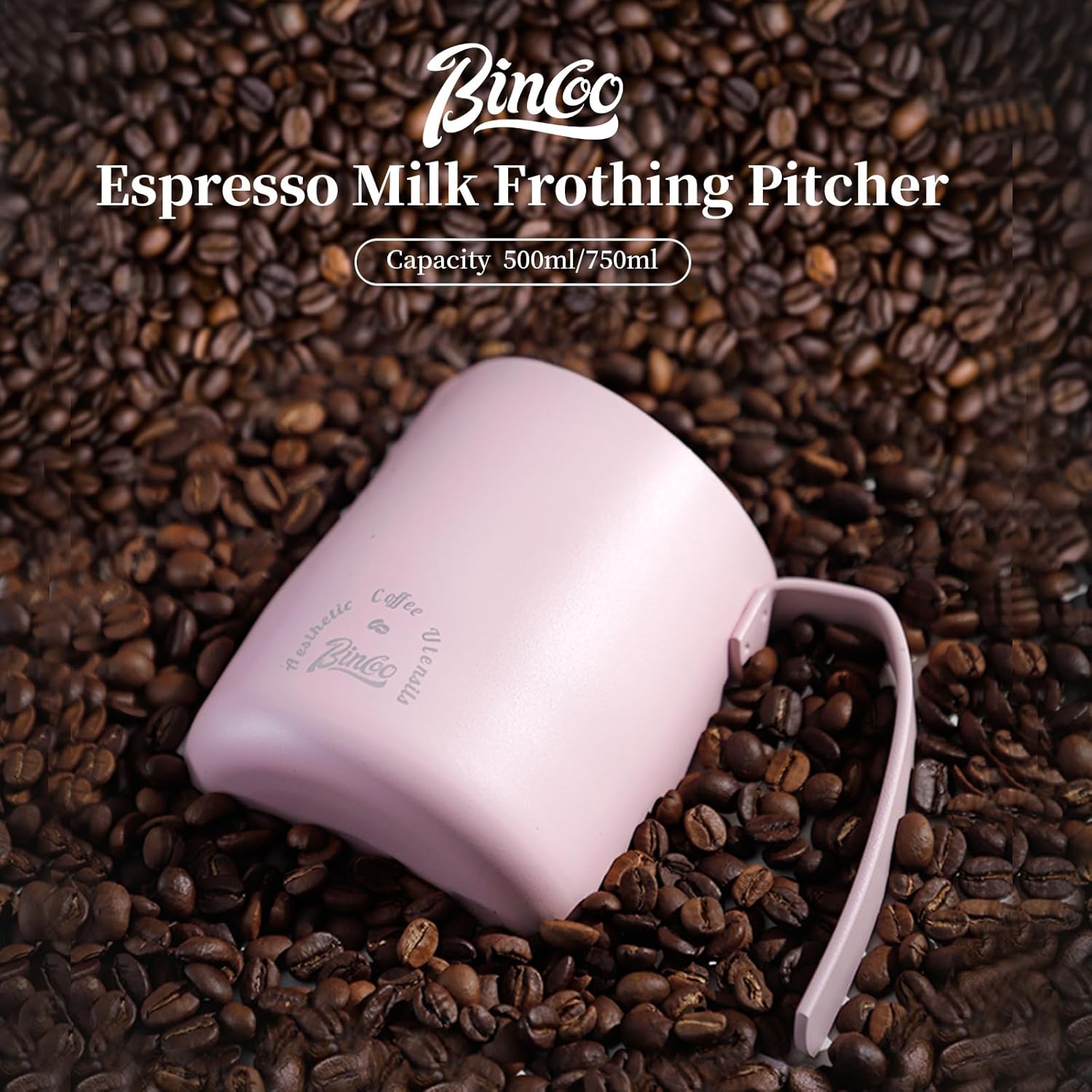 Pink Milk Pitcher 750ML - Espresso Steaming Pitcher with Large Handle and Scale,Stainless Steel Milk Frothing Cup for Cappuccino, Latte Art,Coffee Machine Accessories