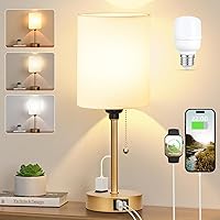 Vista 25 de Lámparas pequeñas beige de 3 niveles de brillo, 3000 K, 4000 K, 5000 K, lámparas de noche con puertos USB C y A, lámparas de mesa de cadena