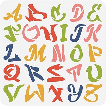 BENECREAT Graffiti Letters Pattern Plastic Painting Stencils, 12x12inch | Street Graffiti Uppercase Alphabet, Reusable Painting, Scrapbooking Drawing DIY, Furniture Wall Floor Fabric Decors