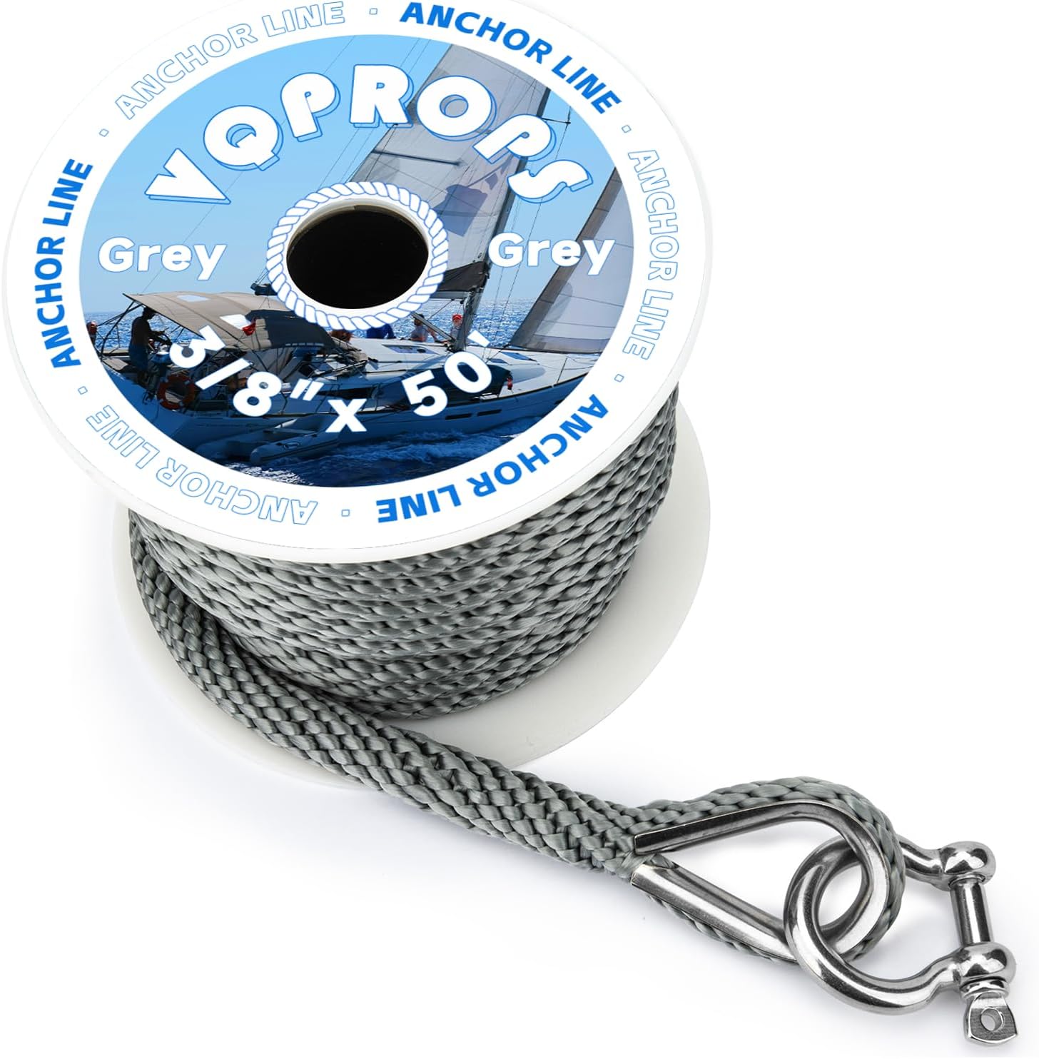 Anchor Line 3/8 inch 50ft. Grey Double Braided Nylon MFP Boat Anchor Rope ,with Stainless Steel Thimble and Shackle ,Anchor Line Fittings for Anchors and Boats Marine Rope - Image 7