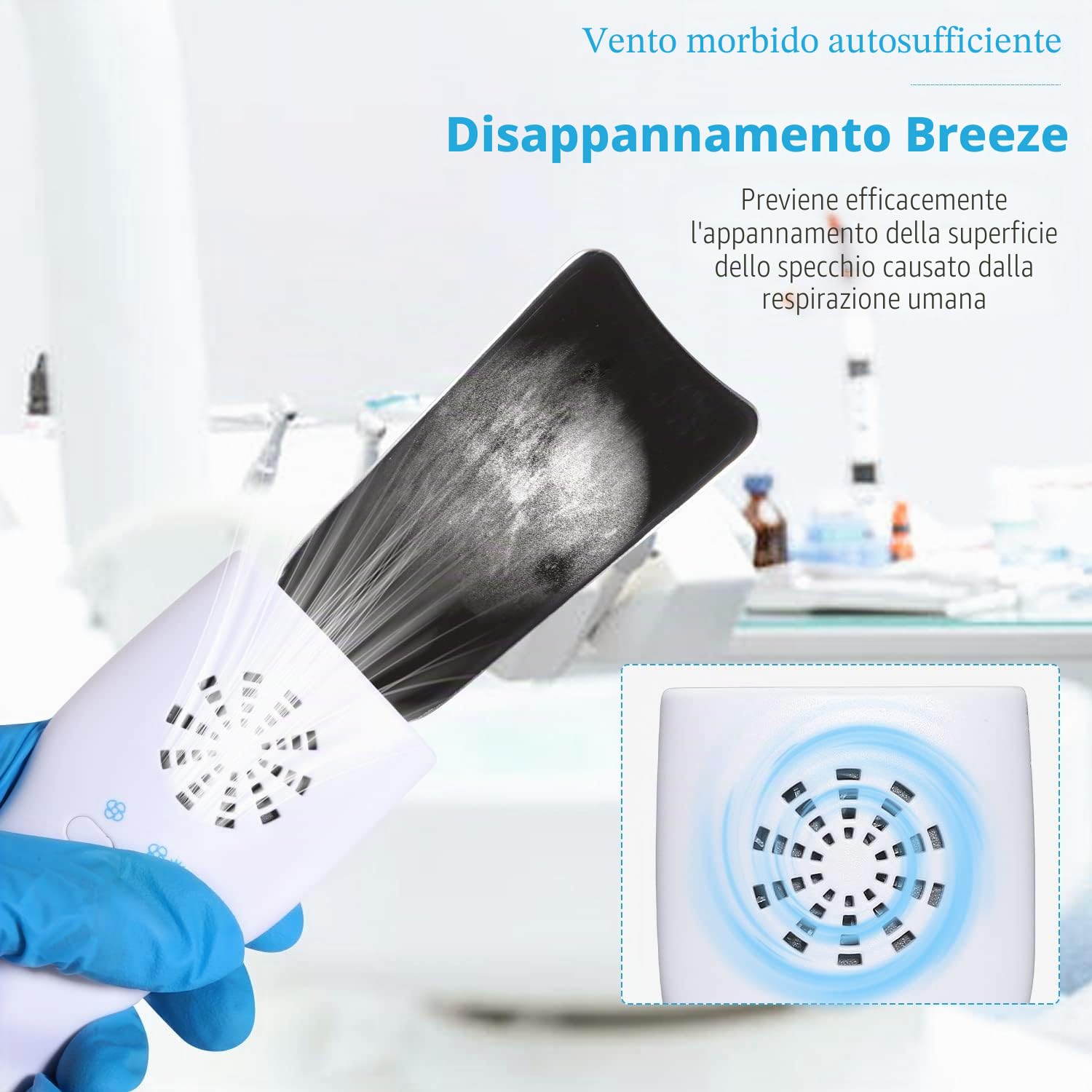 Specchi per fotografia dentale, anti-appannamento, riflettore per ortodonzia dentale, per ispezione dei denti, con LED, caricabatterie e ventilatore wireless con 4 specchi intercambiabili