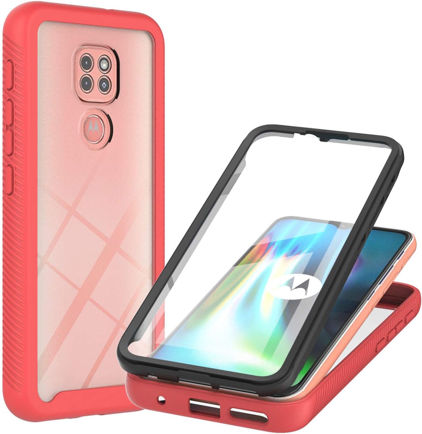 Capa para Motorola Moto E7 Plus 3 em 1 capa protetora híbrida 360  totalmente envolta de borracha de silicone macio capa rígida de  policarbonato - vermelha | Amazon.com.br