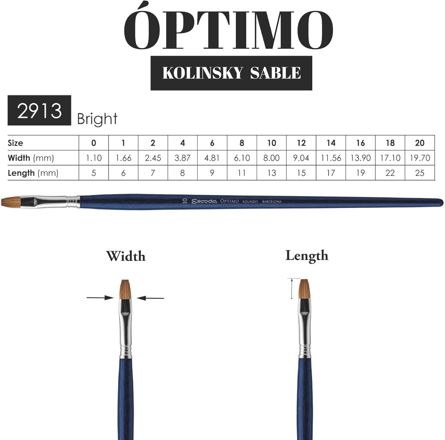 Speedball Art Products Escoda Optimo Series Artist Oil & Acrylic Long Handle Bright Paint Brush, Size 6, Pure Kolinsky