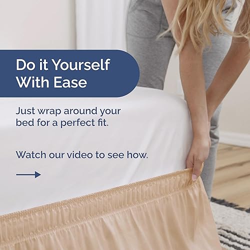 Miniatura 3 de CGK Linens - Falda de cama envolvente con volantes, color crema, para camas de tamaño matrimonial con altura de 15 pulgadas sin arrugas, plisada con