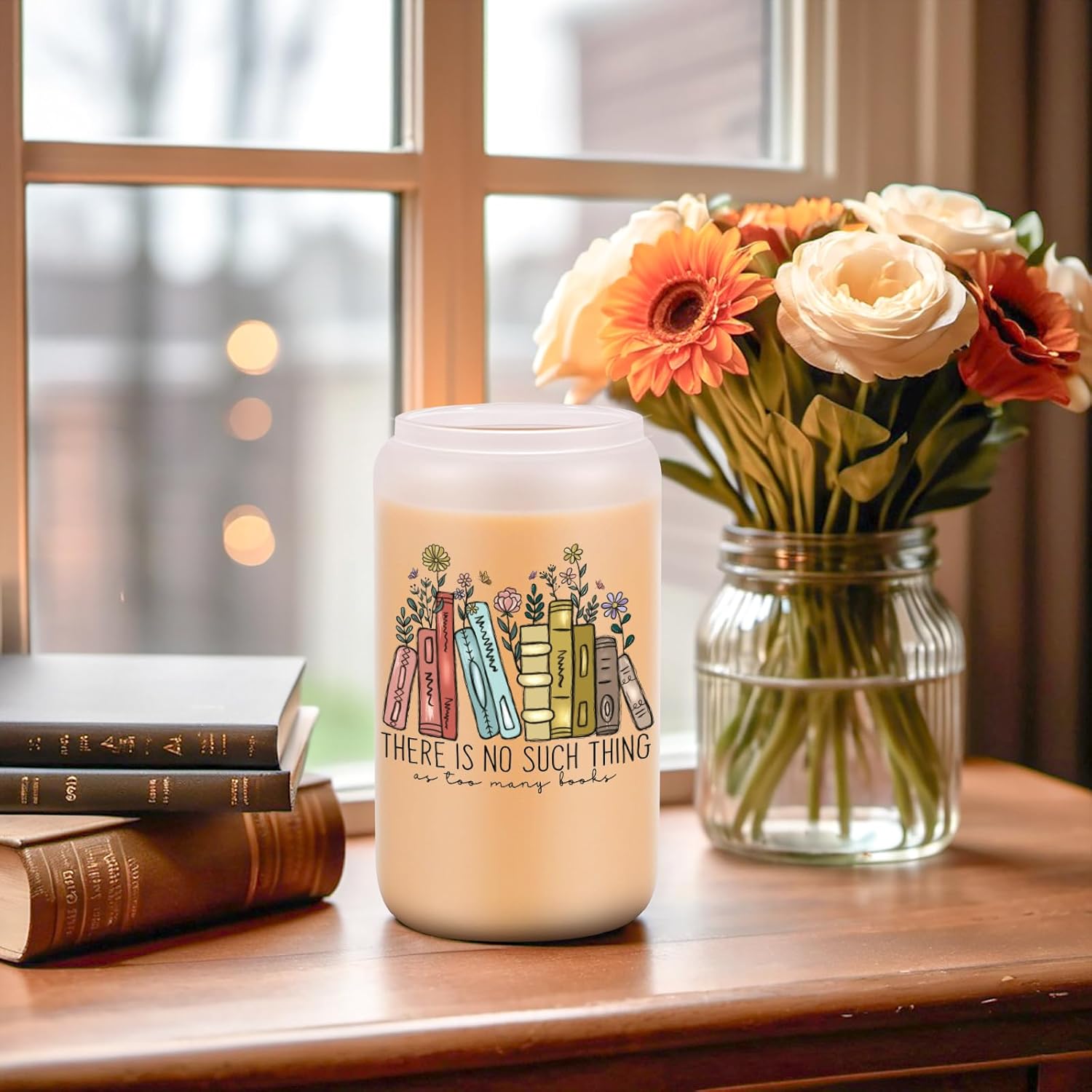 LEADO 16 oz Cute Glass Cups with Lids and Straws - Book Lovers Gifts - Bookish Present, Birthday, Valentines Gifts for Book Lovers Women, Readers, Bookworm, Girls - Coffee Tumbler, Reading Accessories - Image 7