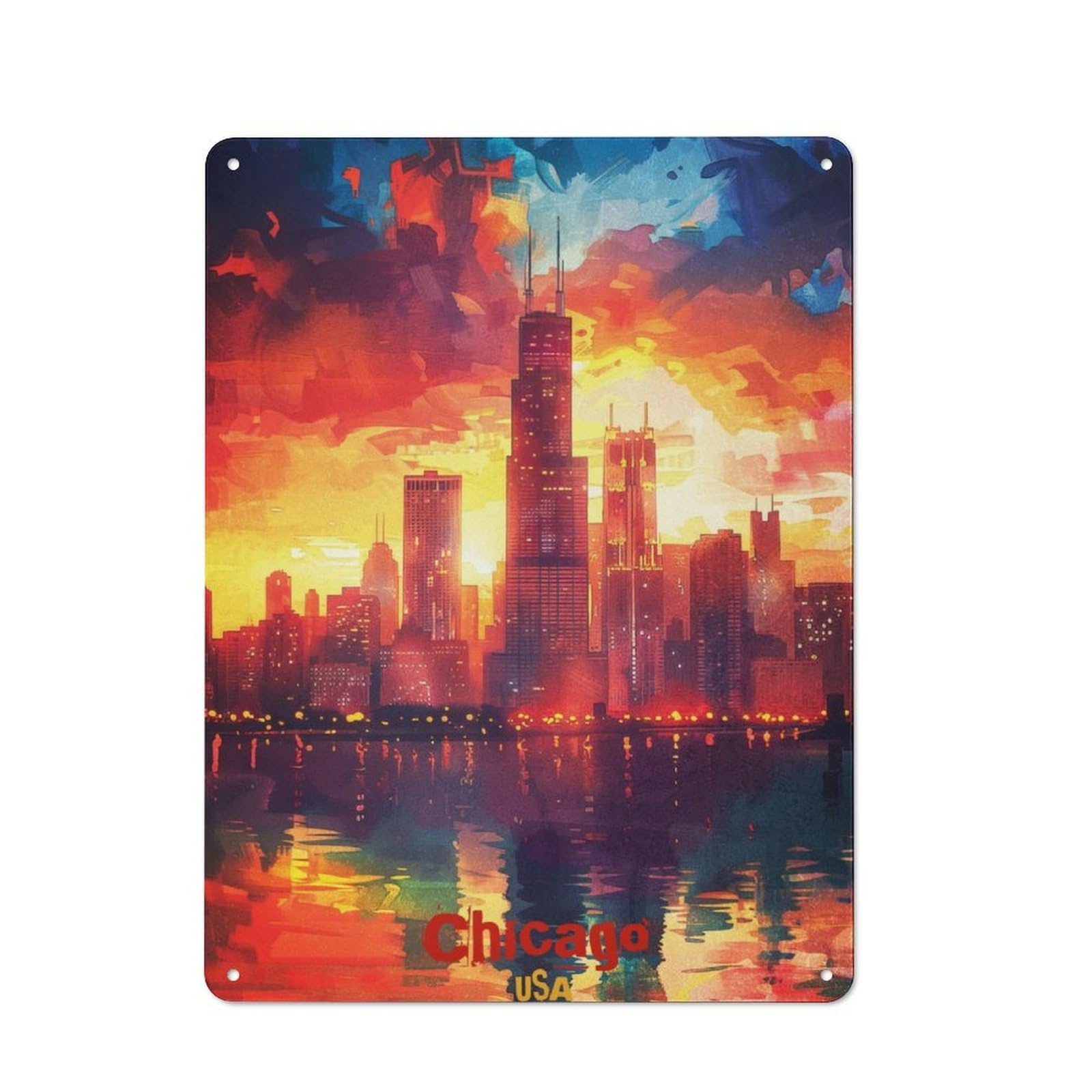 Junmoney Chicago Art Metal Wall Sign 40X30cm Featuring For Living Room Wall, A Decorative Gift For A Newly Furnished Living Room