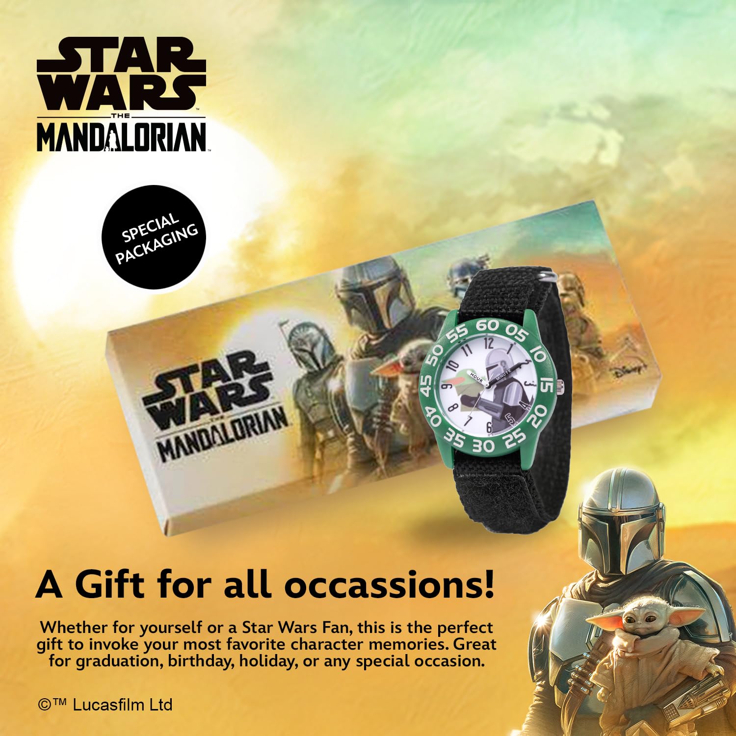 STAR WARS The Mandalorian Kinder-Armbanduhr mit Quarzuhrwerk, analog, mit Nylonarmband