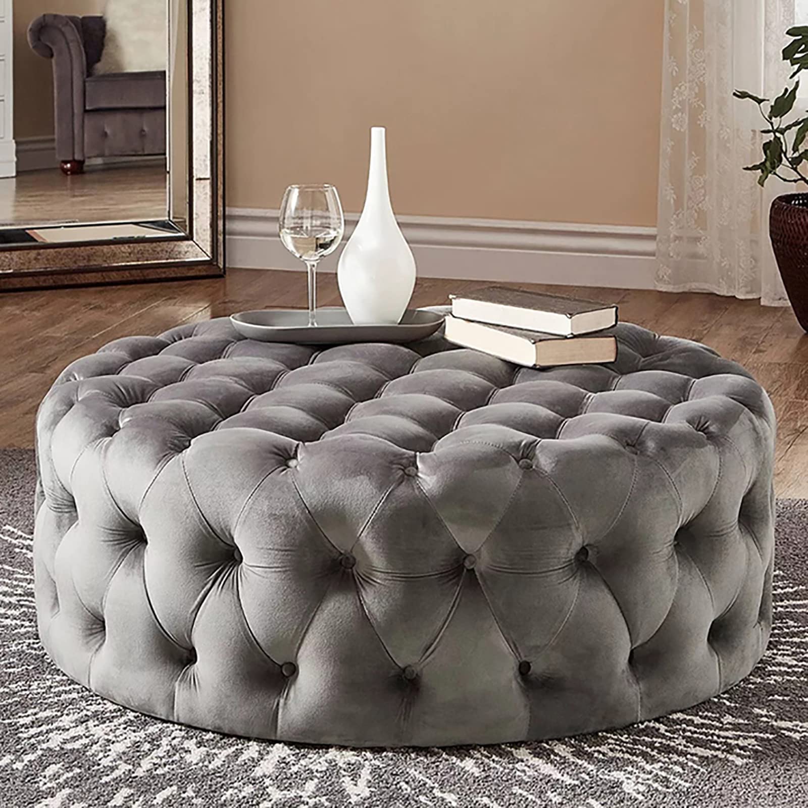 Nowoczesny aksamitny podnóżek otomana - stylowy mały stolik kawowy do salonu i sypialni - wszechstronny 60 x 60 x 40 cm meble do hostingu i relaksu