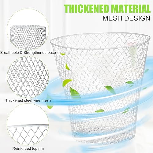 Miniatura 3 de Paquete de 10 cestas de basura redondas, de malla de alambre blanco, papelera de metal, papelera de reciclaje, contenedor de basura para dormitorio,