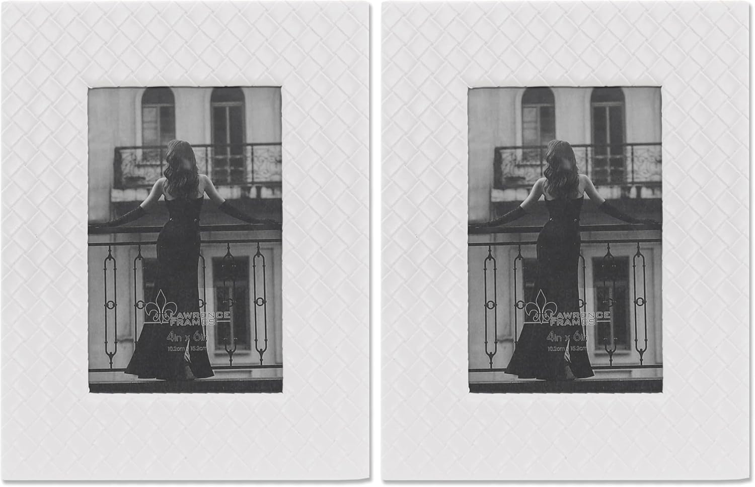 Lawrence Frames Vegan Leather Picture Frame, Diagonal Design, 4x6, White (Pack of 2)