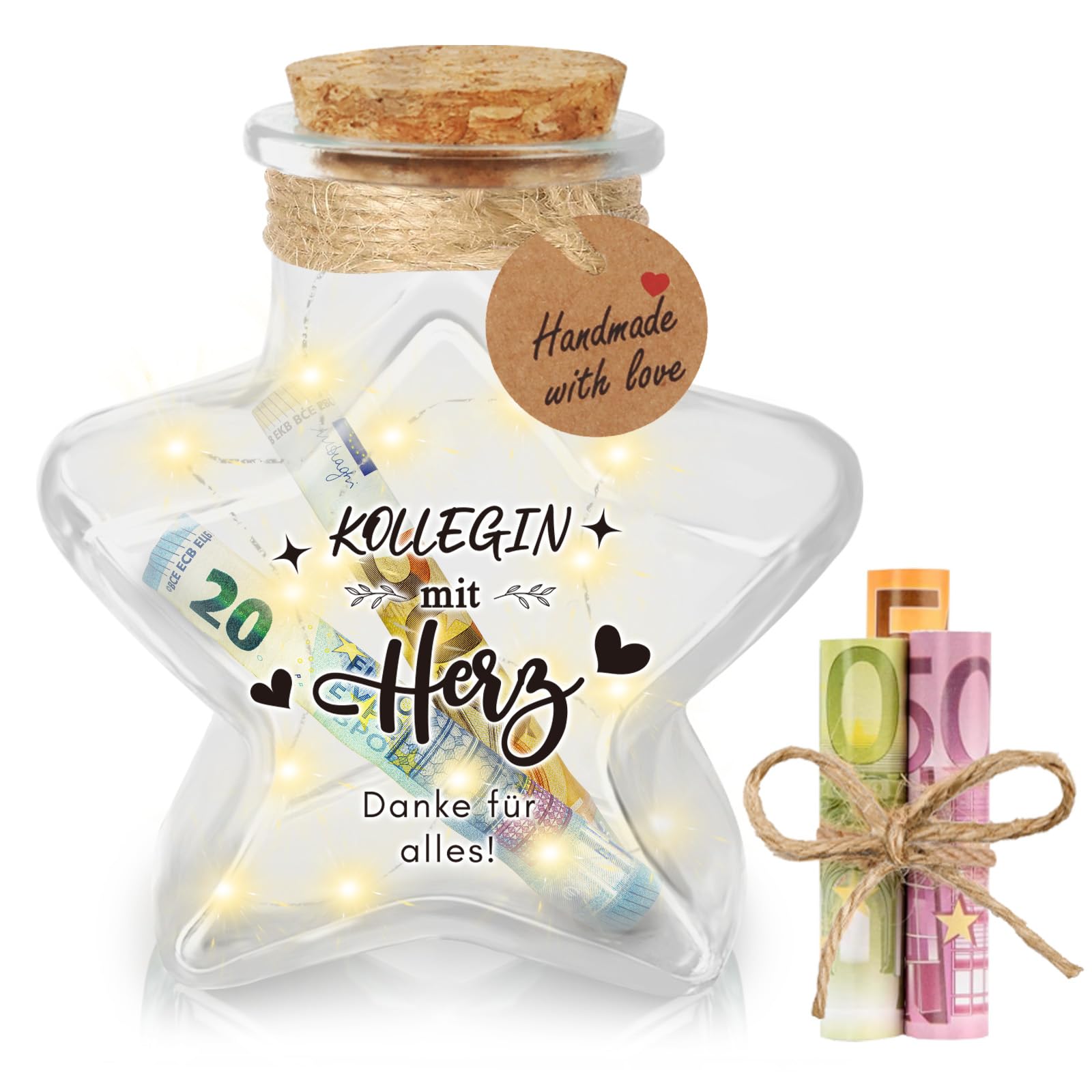 Giftota Kollegin Geschenk - LED Flaschenlicht Sternform Geldgeschenk - Dankeschön Geschenkideen - Abschiedsgeschenke für Kollegen - KOLLEGIN mit Herz Danke für Alles