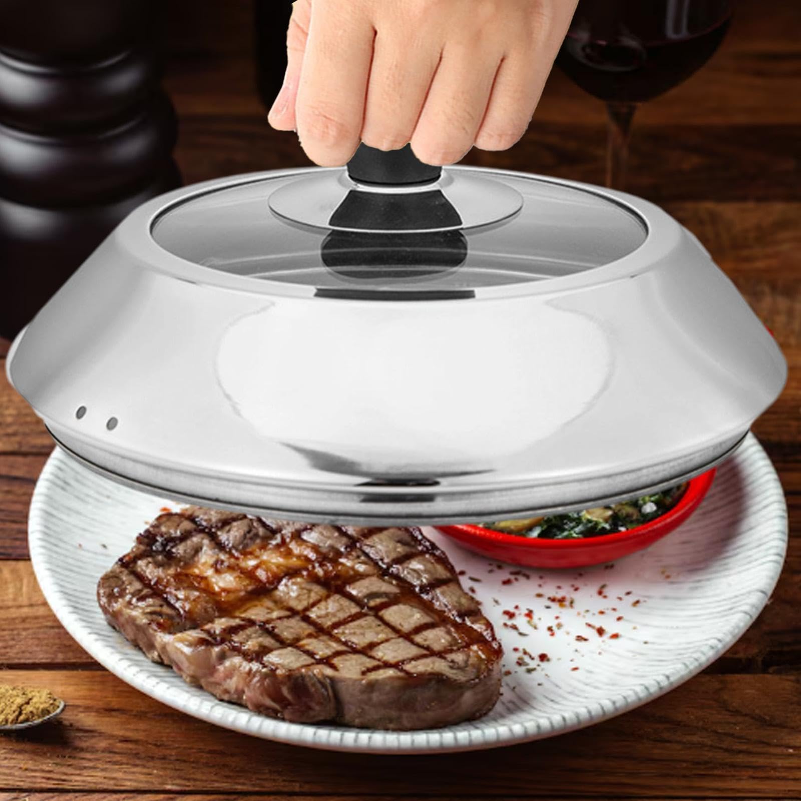 Couvercle de Cuisson Cloche à Hamburger Dôme pour Grill Couvercle Plancha Couvercle Vapeur Structure Voutée Robuste pour Concentrer la Chaleur, 28 cm