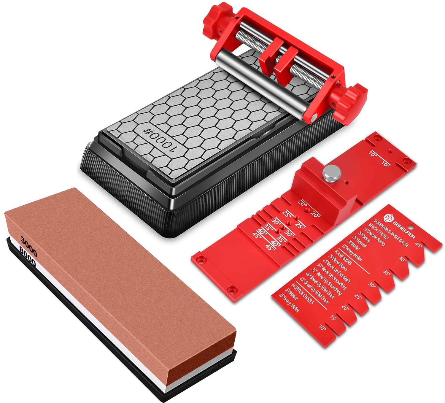 Chisel Sharpening Jig with Diamond Sharpening Stone 400 1000 3000 8000 Grit Wood Honing Guide for Chisels and