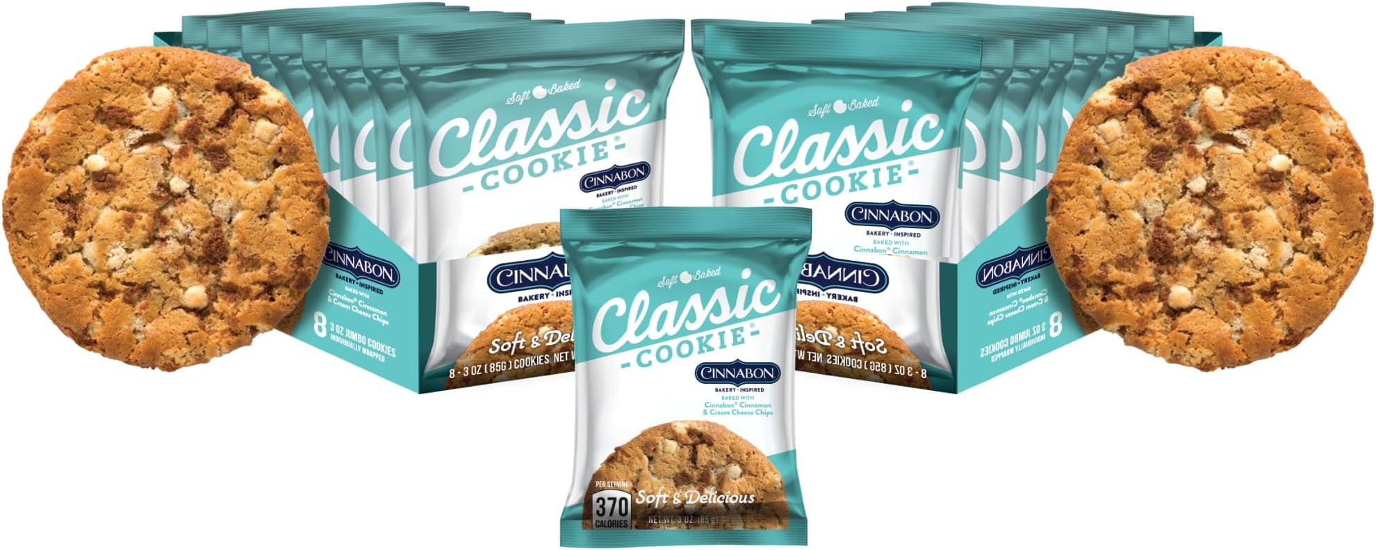 Soft Baked Cinnabon® Cookies made with Cinnamon and Cream Cheese Chips, 2 Boxes, 16 Individually Wrapped Cookies