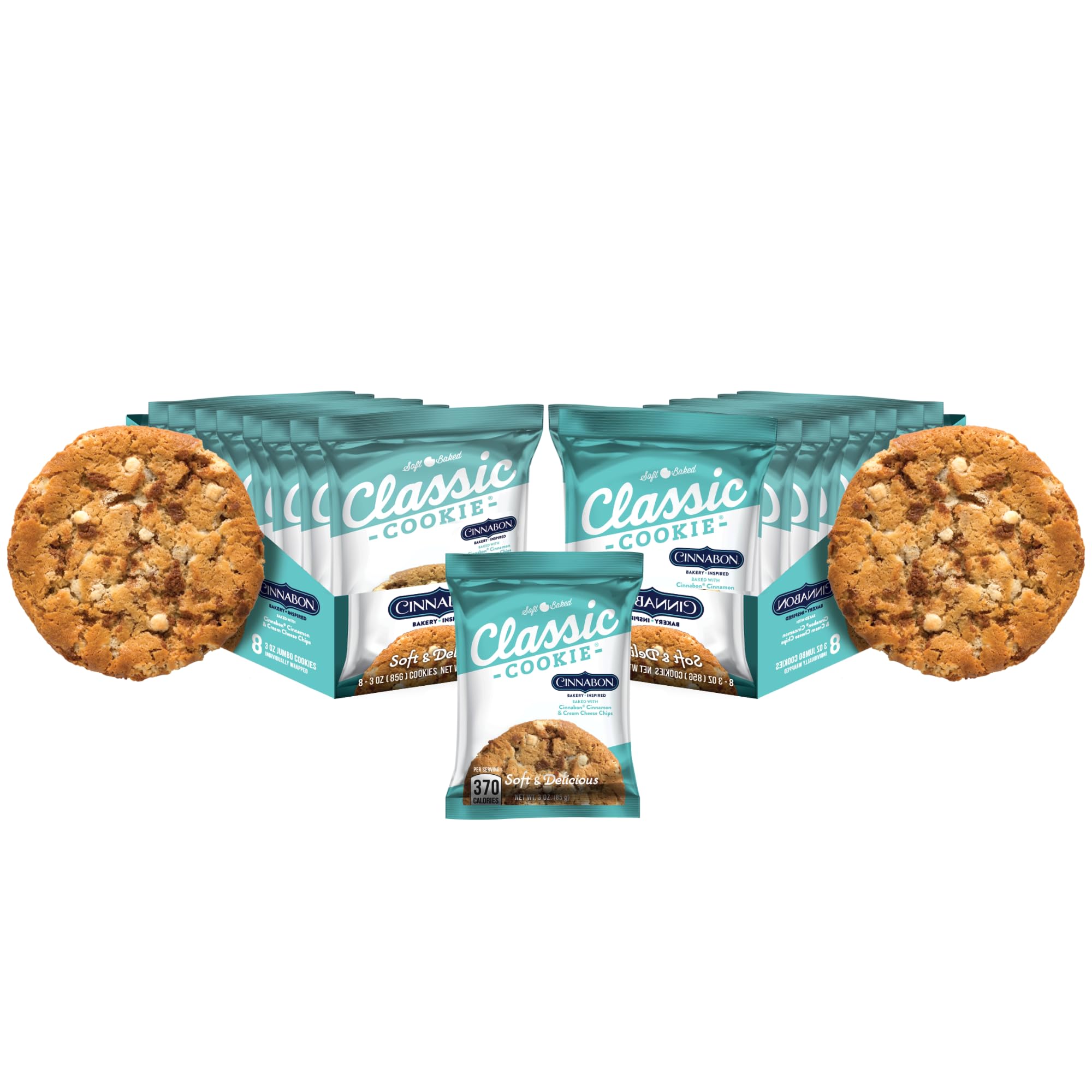 Classic COOKIESoft Baked Cinnabon® Cookies made with Cinnamon and Cream Cheese Chips, 2 Boxes, 16 Individually Wrapped Cookies