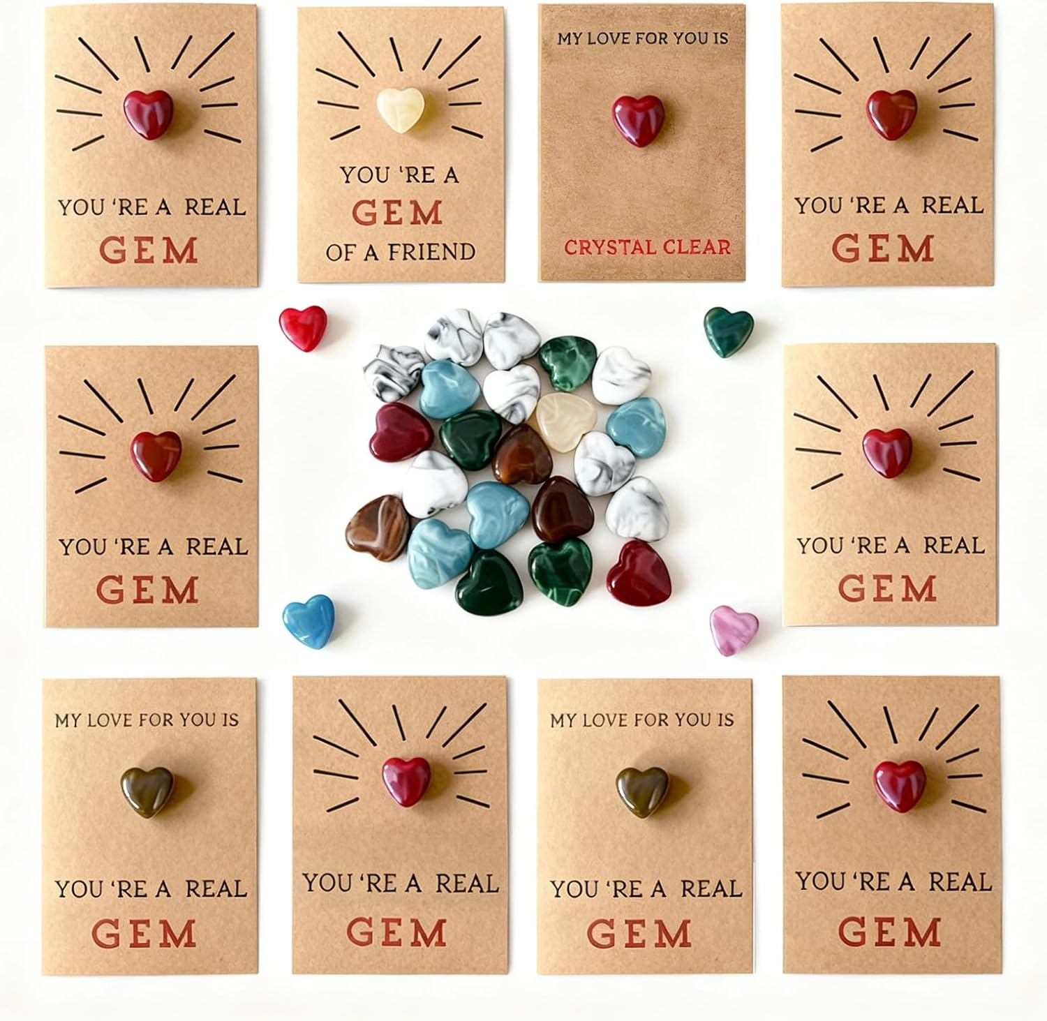 Valentine's Day Cards for Kids - 24 All-in-One Classroom Valentines Gifts Kits, Includes Cards, Gems, Stickers & Bags, School Party Favors & Exchange Set