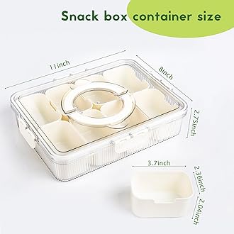 Patent Design Ribbed Snackle Box Container Snack Container Divided Serving Tray with Lid and Handle, 8 Divider Portable Snacklebox for Travel Beach for Charcuterie Veggie Fruit 2 Pack