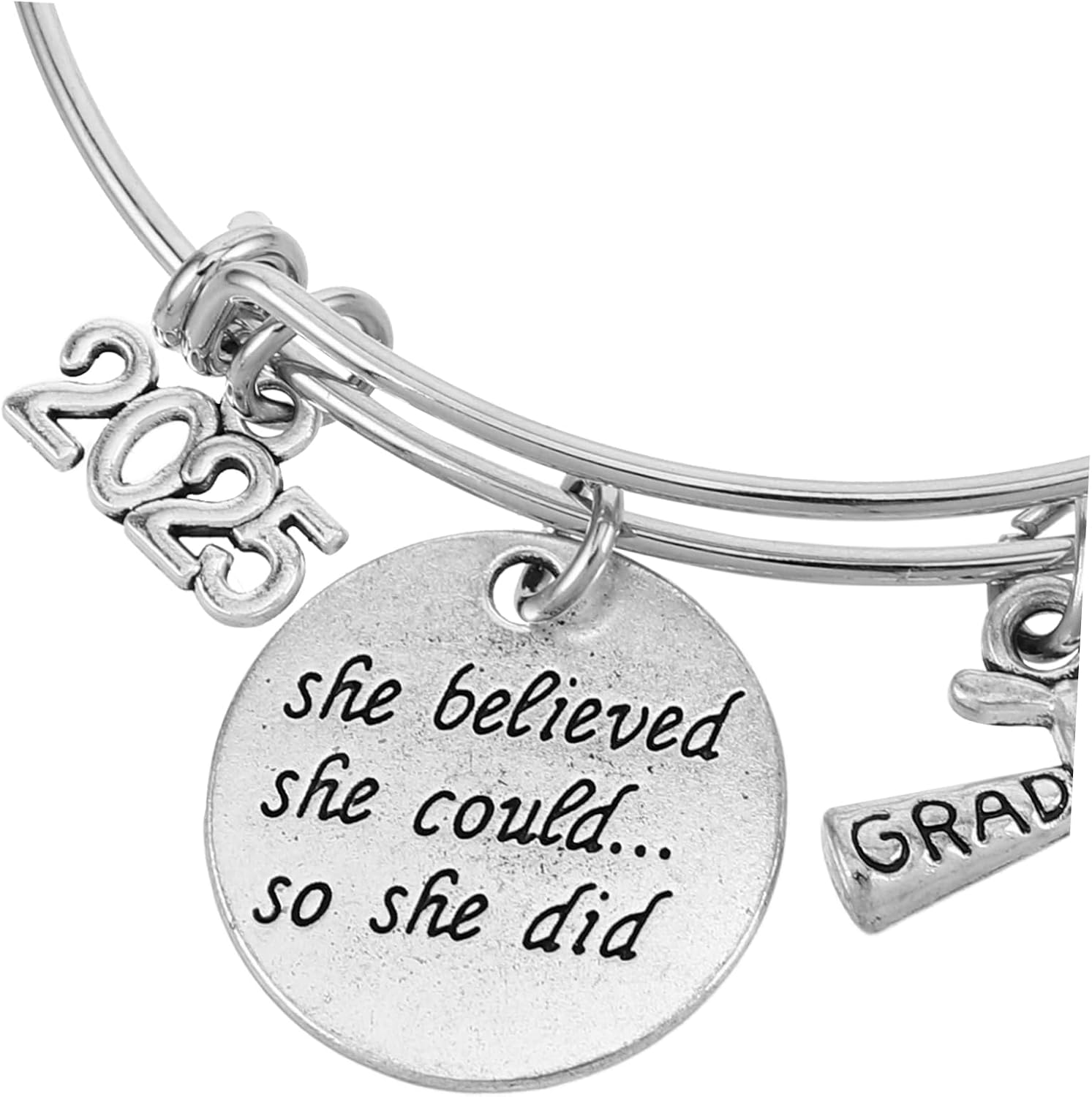 Graduate Bracelet Adjustable Metal Bangle for College Students Inspirational Graduation Jewelry Keepsake for Everyday Wear and Special Occasions