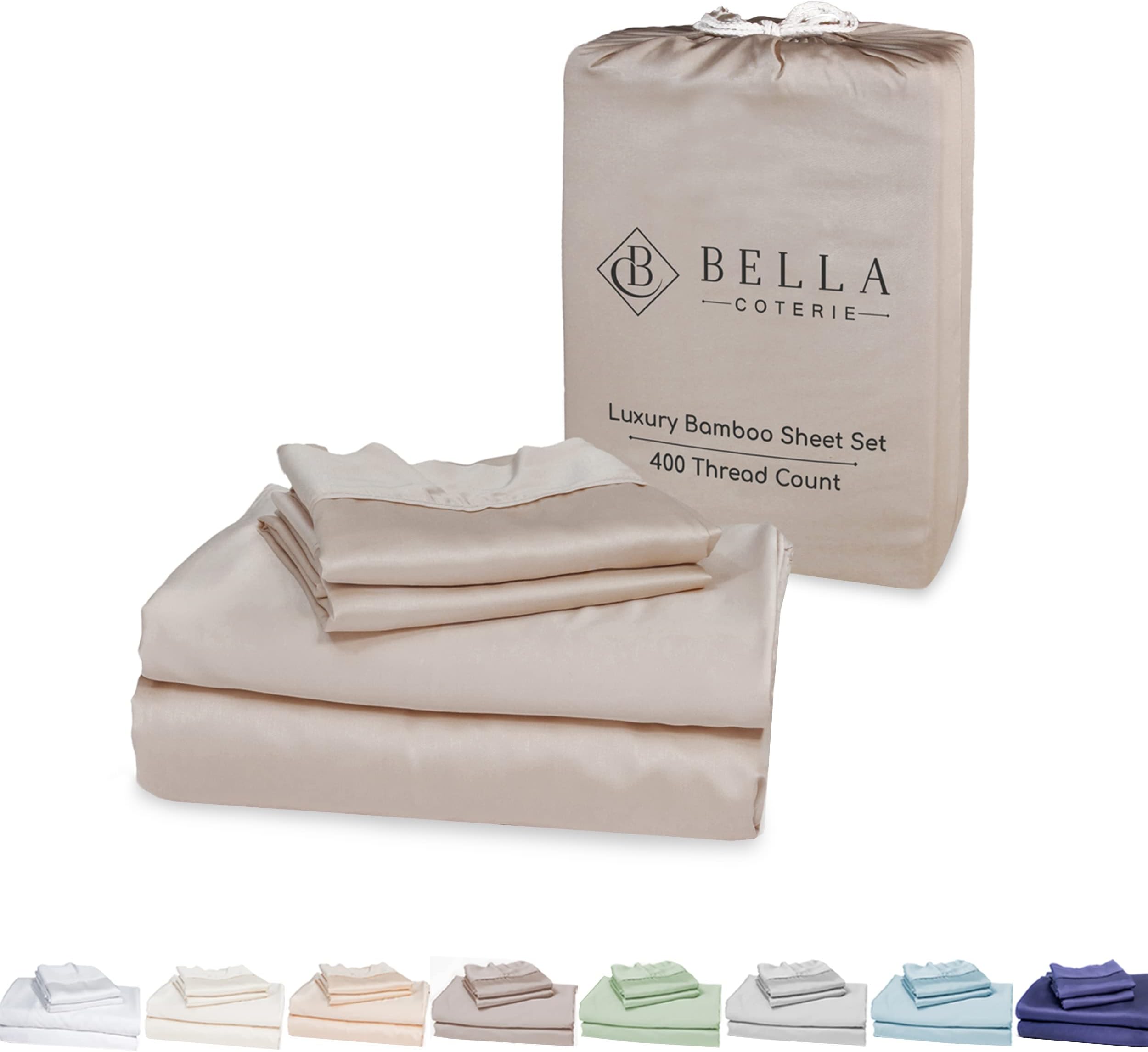 Bella Coterie Luxury Queen Size Bamboo Sheet Set | Organically Grown | Ultra Soft | Cooling for Hot Sleepers | 18" Deep Pocket | Viscose Made from Bamboo [Dune]OEKO-TEX STANDARD 100