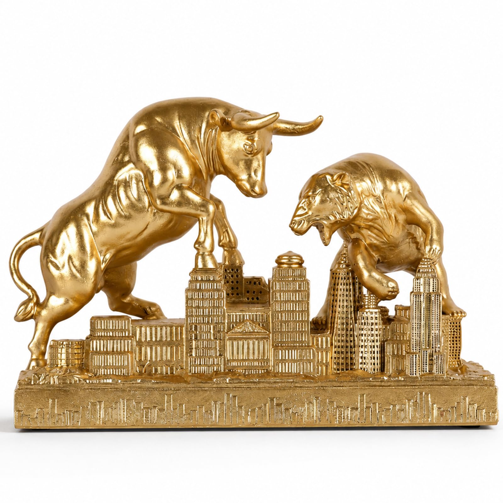 Statue de taureau et d'ours en résine sculptée, finition premium pour bureau exécutif