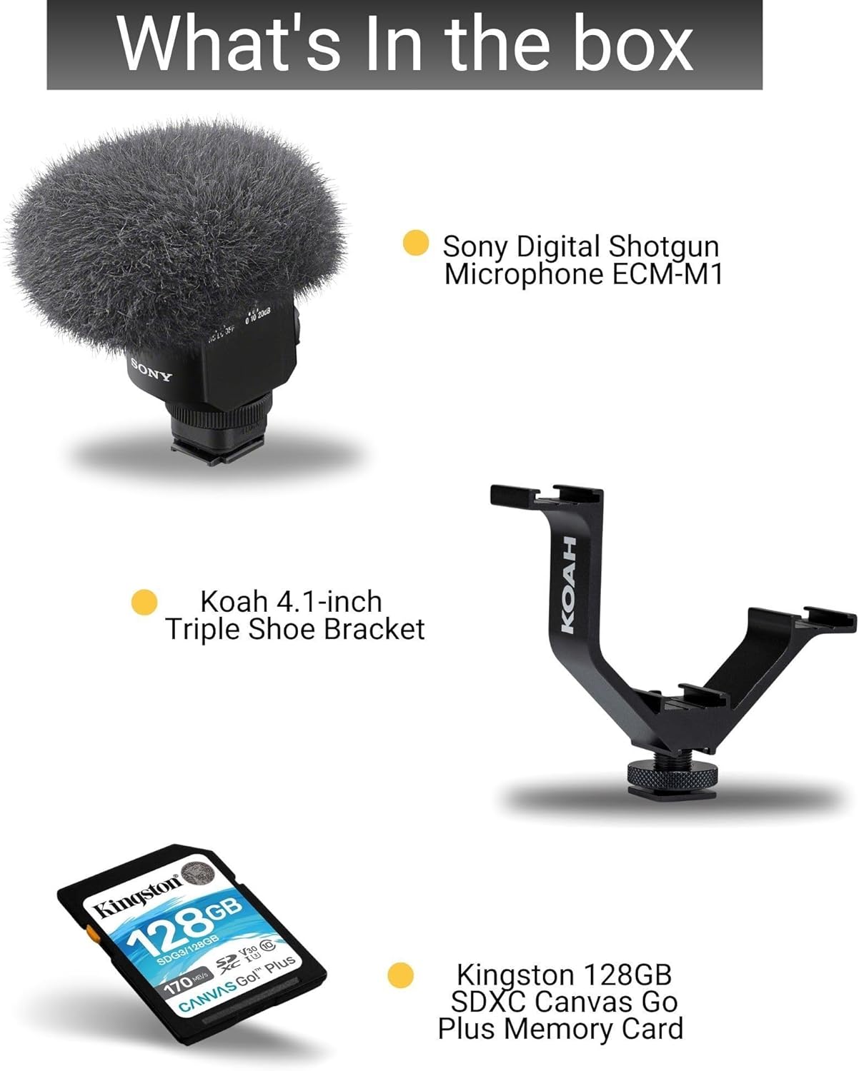 Sony ECM-M1 Shotgun Microphone for Crystal Clear Audio Recording - Professional Digital Camera Mic with Windscreen and Shock Mount Bundle with Triple Shoe Bracket, and 64GB Memory Card (3 Items)