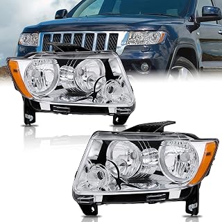 KUIPERAUTO Pair Headlights Assembly Compatible with 2011 2012 2013 Jeep Grand Cherokee Headlight Replacement Driver and Passenger Side Chrome Housing/Clear Lens/Amber Reflector