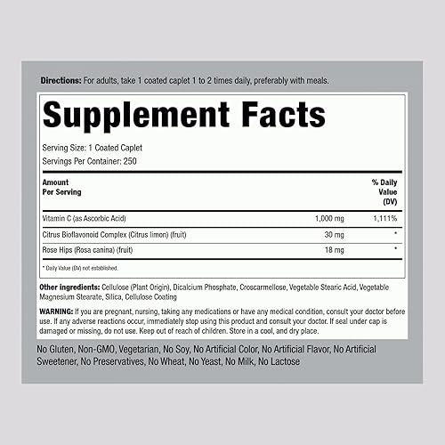 Miniatura 2 de Piping Rock Vitamina C de 1000 mg | 250 cápsulas | con bioflavonoides y rosa HIPS | Suplemento vegetariano, sin OMG, sin gluten