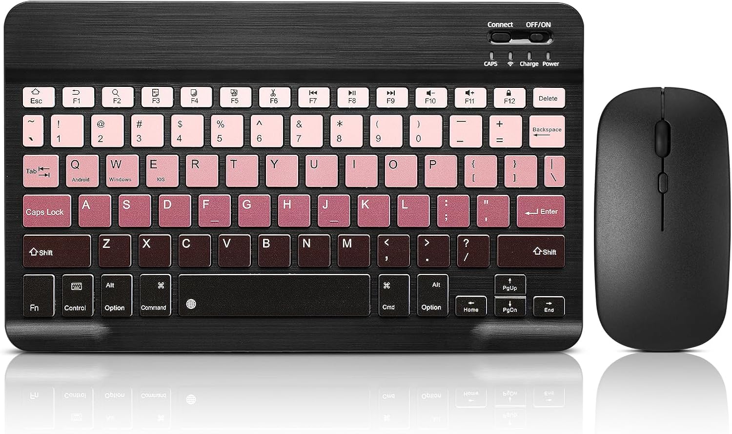 Bluetooth Keyboard and Mouse Combo Rechargeable Portable Wireless Keyboard Mouse Set for Apple iPad iPhone iOS 13 and Above Samsung Tablet Phone Smartphone Android Windows (Gradient Black Pink)
