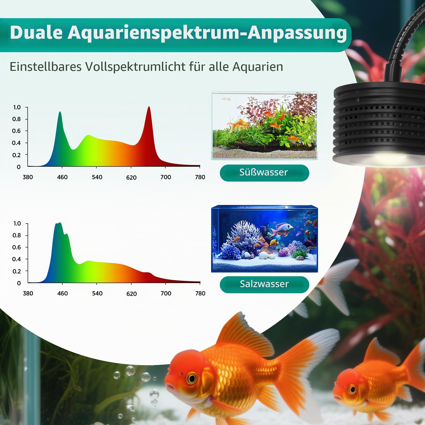 Lominie Aquarium Led Beleuchtung,Clip On Aquarium Lampe,30W | Aquarium Beleuchtung 6500K mit Verstellbarem Schwanenhals,Vollspektrum Nano Aquarium Lampe mit Zeiteinstellung(Süßwasser)