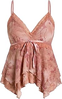 Women's Y2K Tops Babydoll Summer Tank Tops Going Out Floral Lace Flowy Mesh Shirt Whimsical Clothes