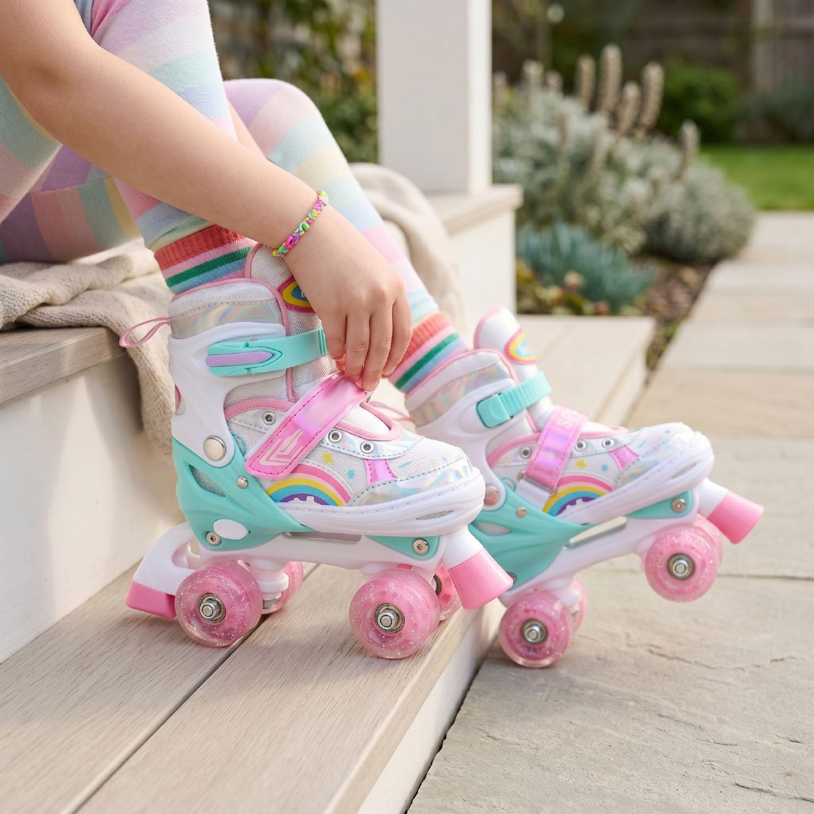 Patines De Ruedas con Iluminación Ajustable Cuádruples Doble Row Correas con Hebilla Cierres Gancho Y Bucle Cordones Antideslizantes con Diseño Cierre Múltiple para Patinar